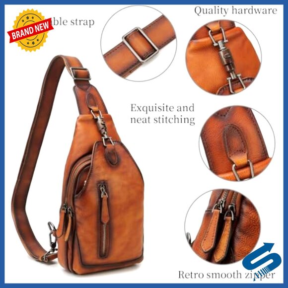 Genuine Leather Sling Backpack Crossbody Bag Adjustable Strap Travel Daypack main image 6